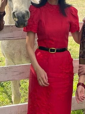 Antonio Melani Willow Floral Sunshine color or Red Mock Short Sleeve Midi Dress